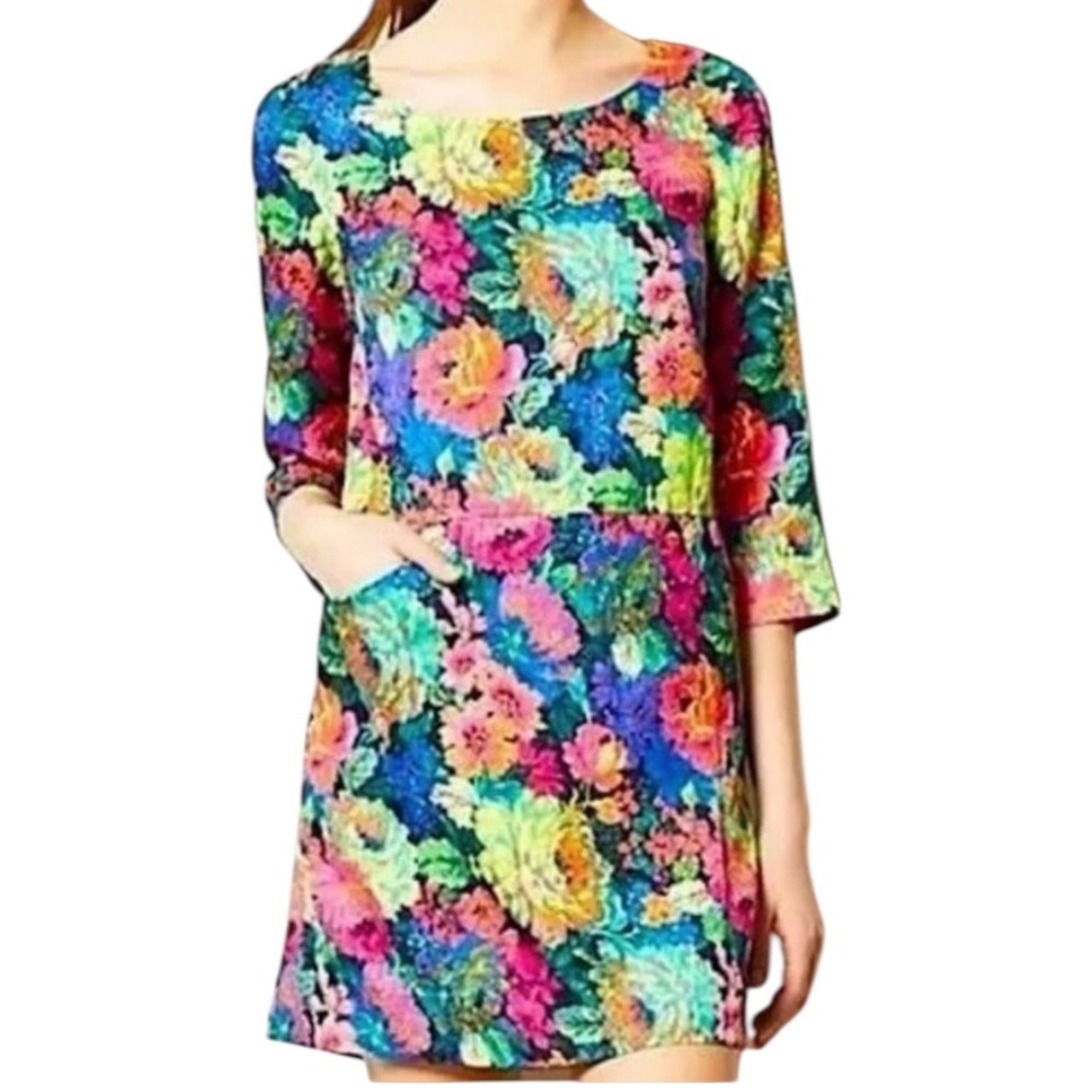 Anthropologie HD in Paris Tropicalist Colorful Floral Mini Shift Dress Sz Medium